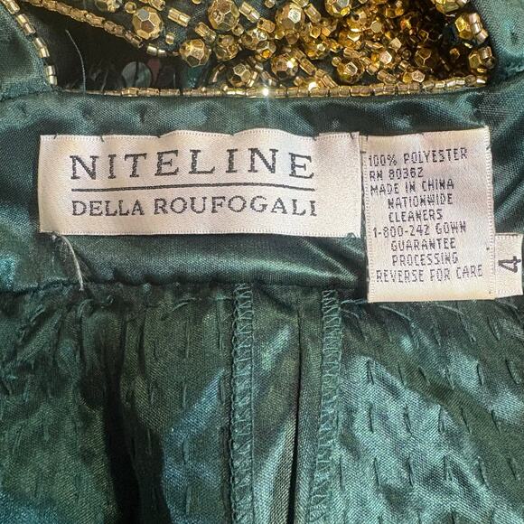 VTG Niteline Della Roufogali Mini Dress Sz 4 Green Gold Sequins Cocktail Party - Picture 9 of 15